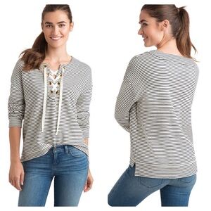 Vineyard Vines Black & White Striped Bateau Lace Up Pullover Sweater